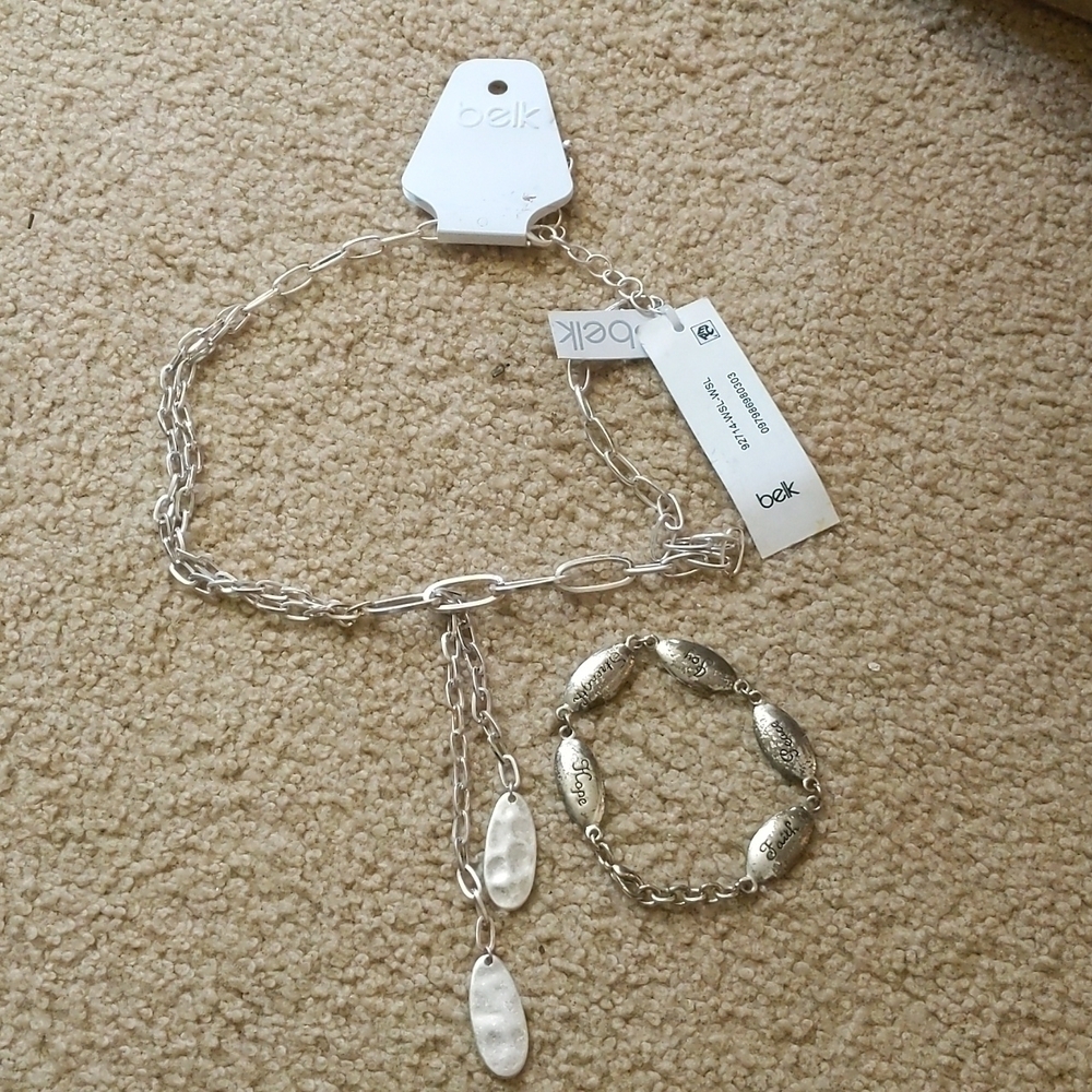 New with Tags Belk Silver Necklace with Encouraging Words Bracelet